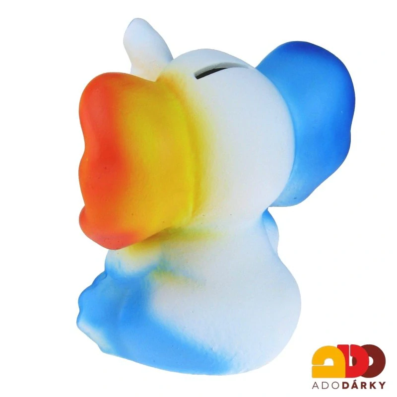 Pokladnička slon střední modro-bílo-oranžový 26 cm