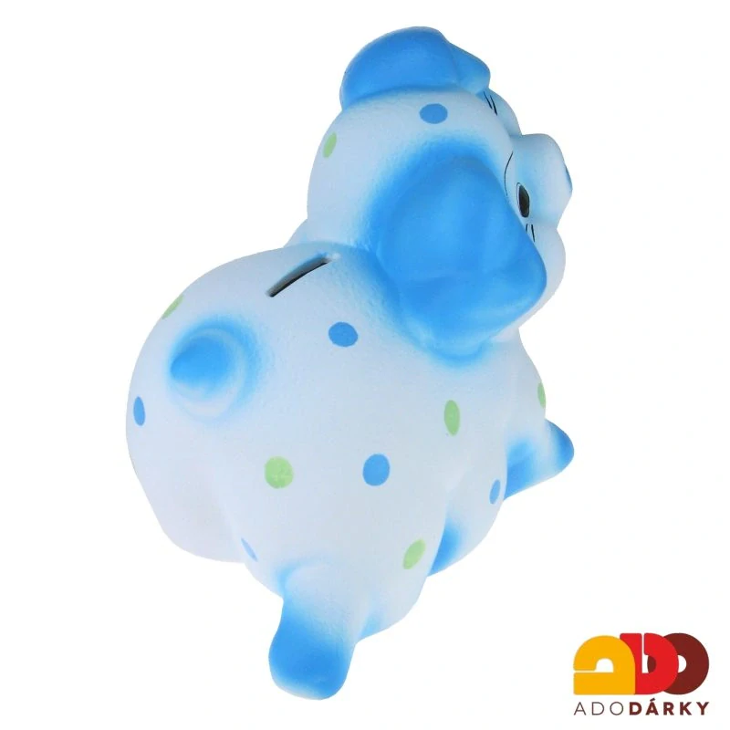 Pokladnička prase obrovské modré s barevnými puntíky 28 cm