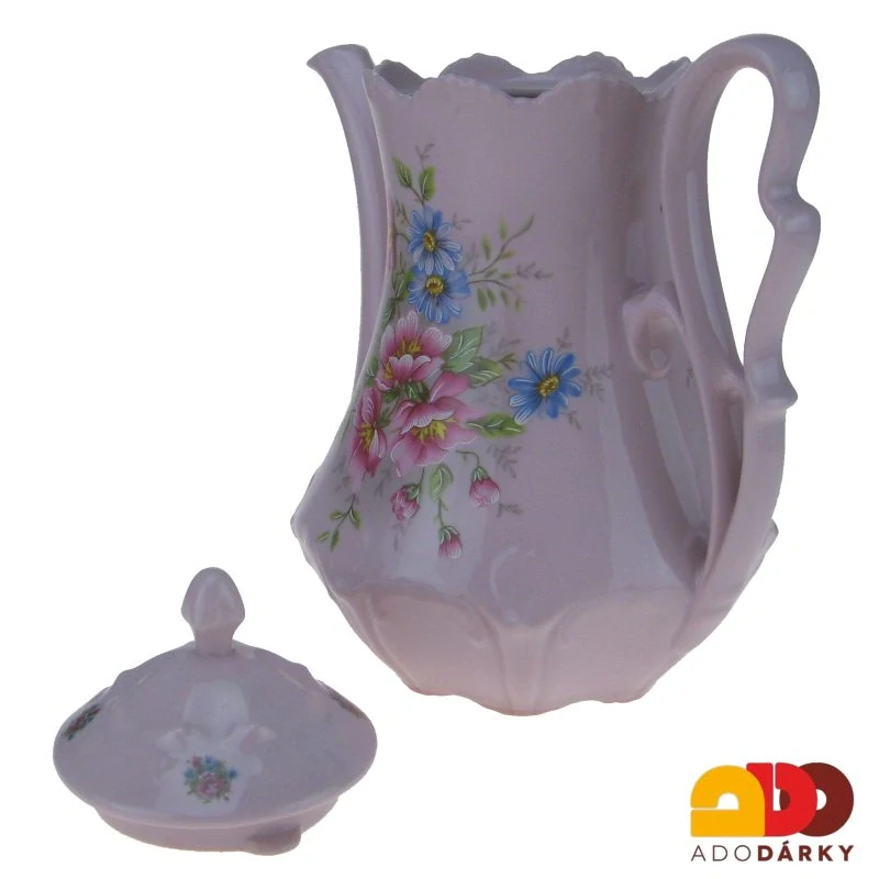 Konvice růžový porcelán gladys - květy 1,35l