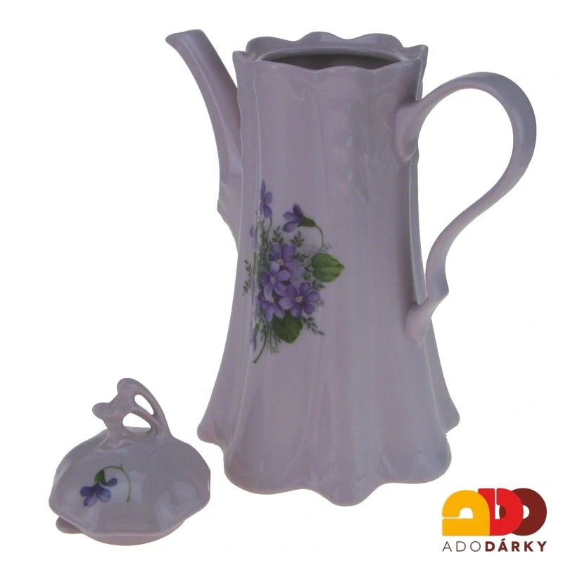 Konvice růžový porcelán fialky 1l