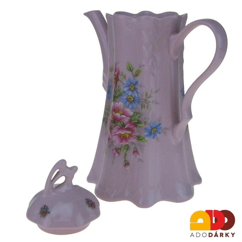 Konvice růžový porcelán gladys - květy 1l