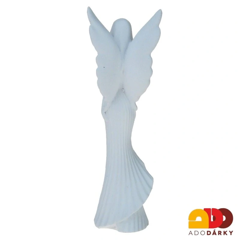 Anděl bílý s kyticí květů ve vroubkovaných šatech 15,5 cm