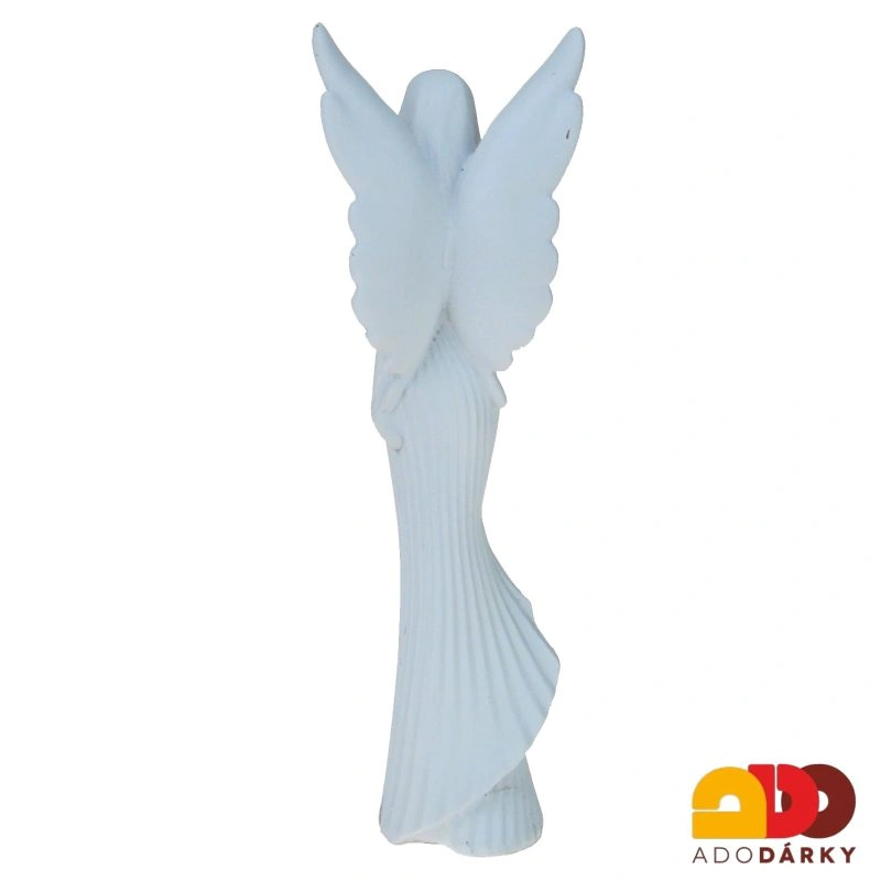 Anděl bílý s kyticí květů ve vroubkovaných šatech 20 cm