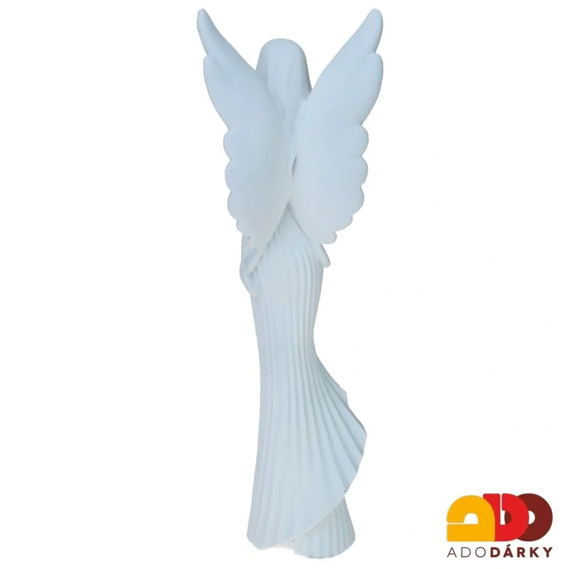 Anděl bílý s kyticí květů ve vroubkovaných šatech 41,5 cm