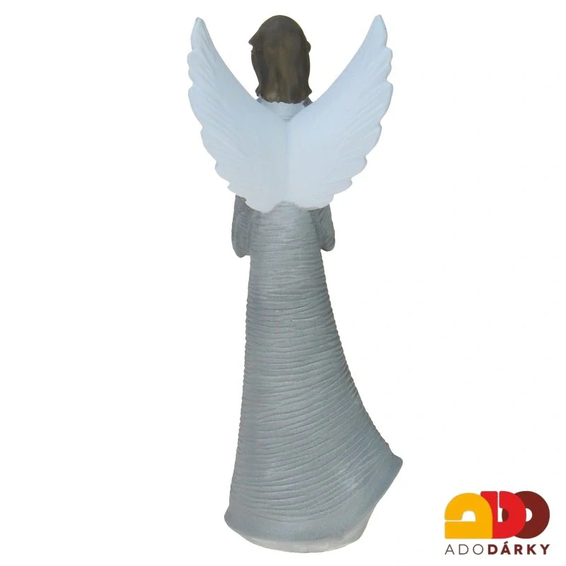 Anděl šedý se špičatými křídly se srdcem na hrudi 26 cm