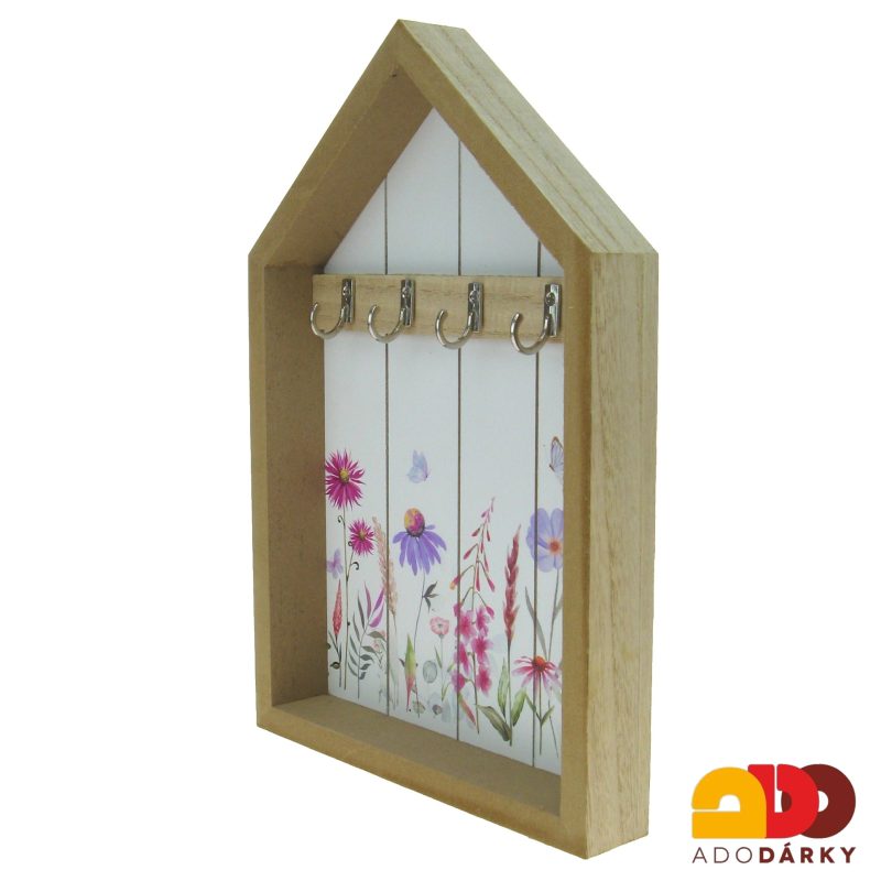 Domeček s věšáčky na klíče s květinami 30 x 20 cm
