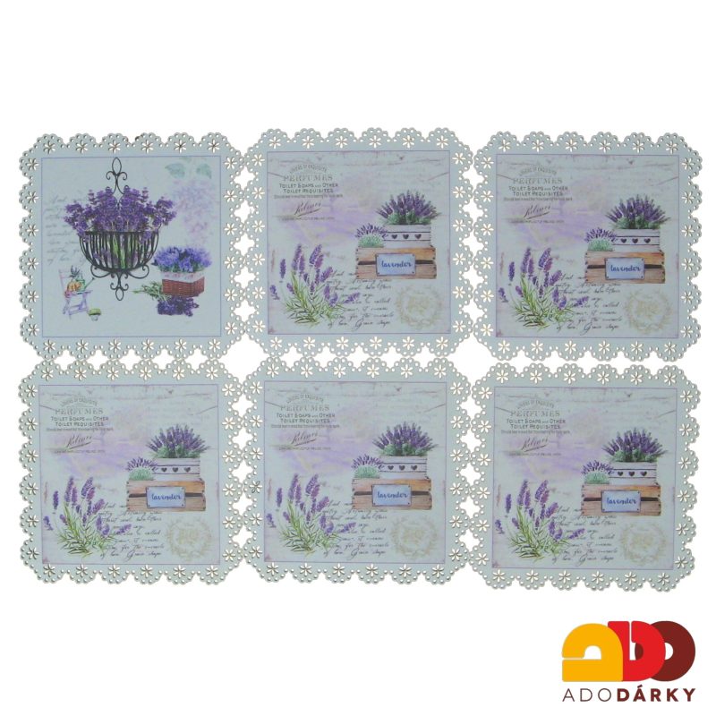 Sada 6 ks podtácků Levandule 10 x 10 cm var. I.