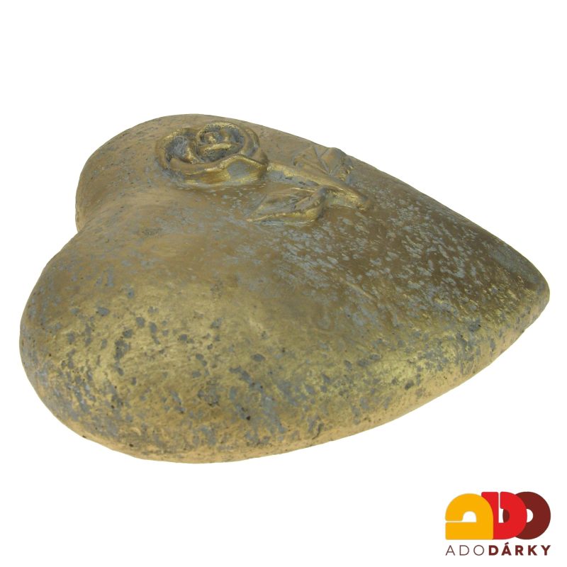 Zlaté betonové srdce s květem 18 cm