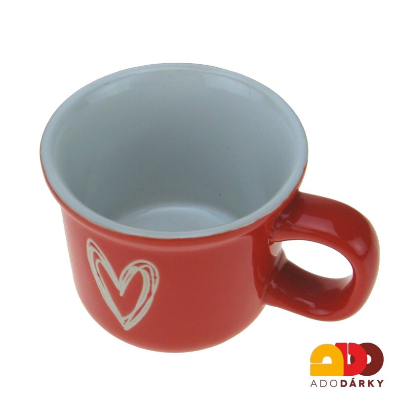 Hrnek červený s bílým srdíčkem - jen obrys 90 ml