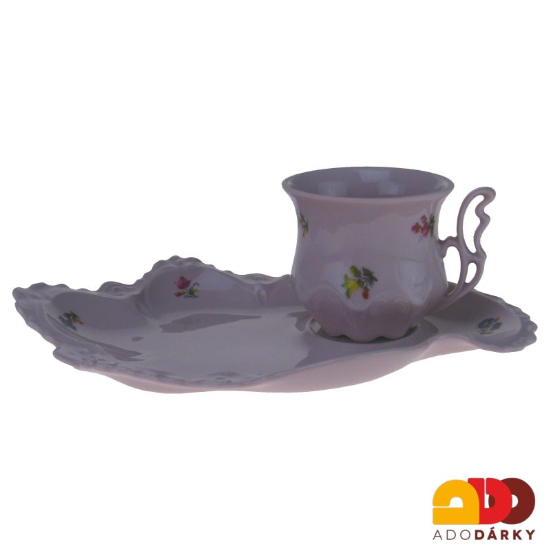 Snídaňová sada 2 hrnků s podšálkem růžový porcelán házenka 120 ml