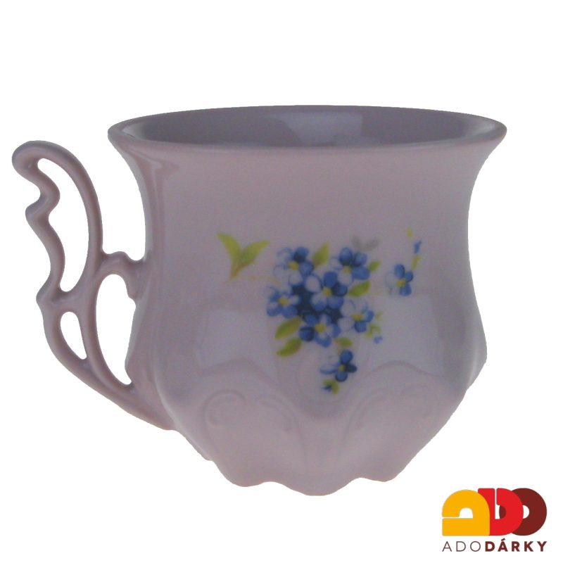 Snídaňová sada 2 hrnků s podšálkem růžový porcelán pomněnky 120 ml