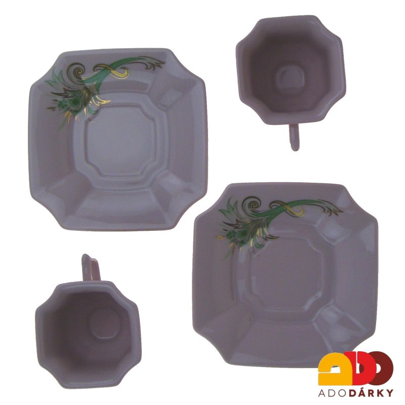 Sada kávových šálků s podšálky růžový porcelán zelený roh hojnosti 120 ml