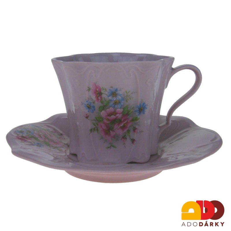 Sada šálků s podšálky růžový porcelán - gladys - drobné květy 0,12 l