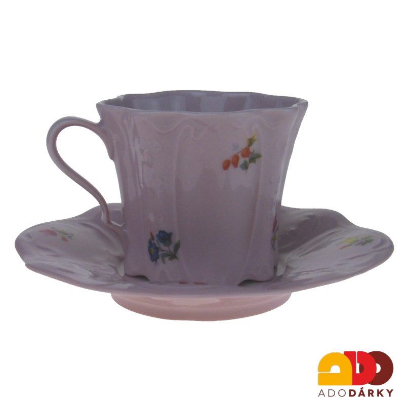 Sada šálků s podšálky růžový porcelán - házenka 0,12 l
