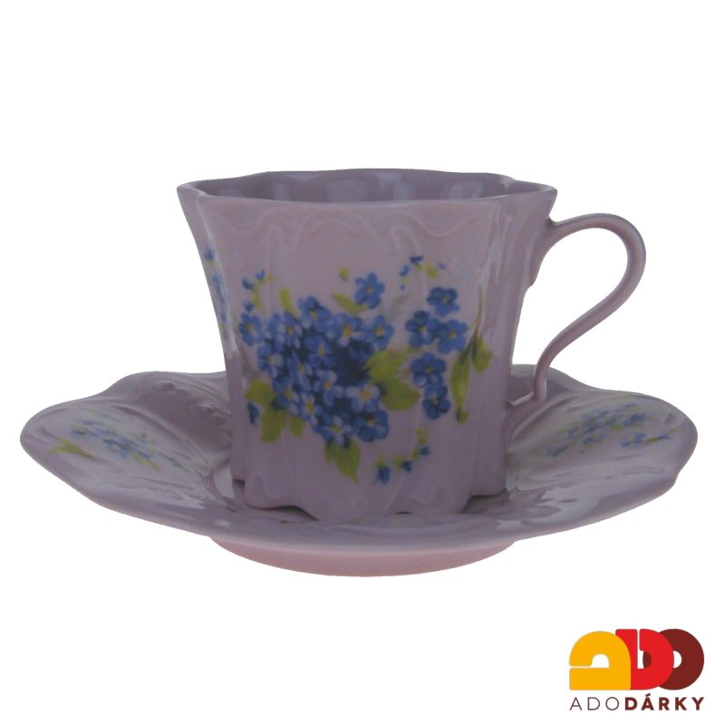 Sada šálků s podšálky růžový porcelán - pomněnky 0,12 l