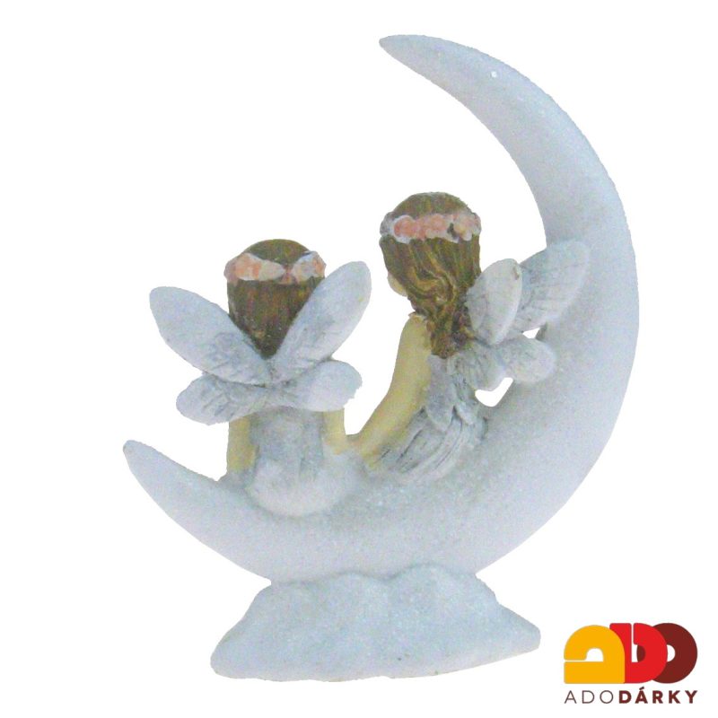 Dva andělé - víly sedící na měsíci 12 cm