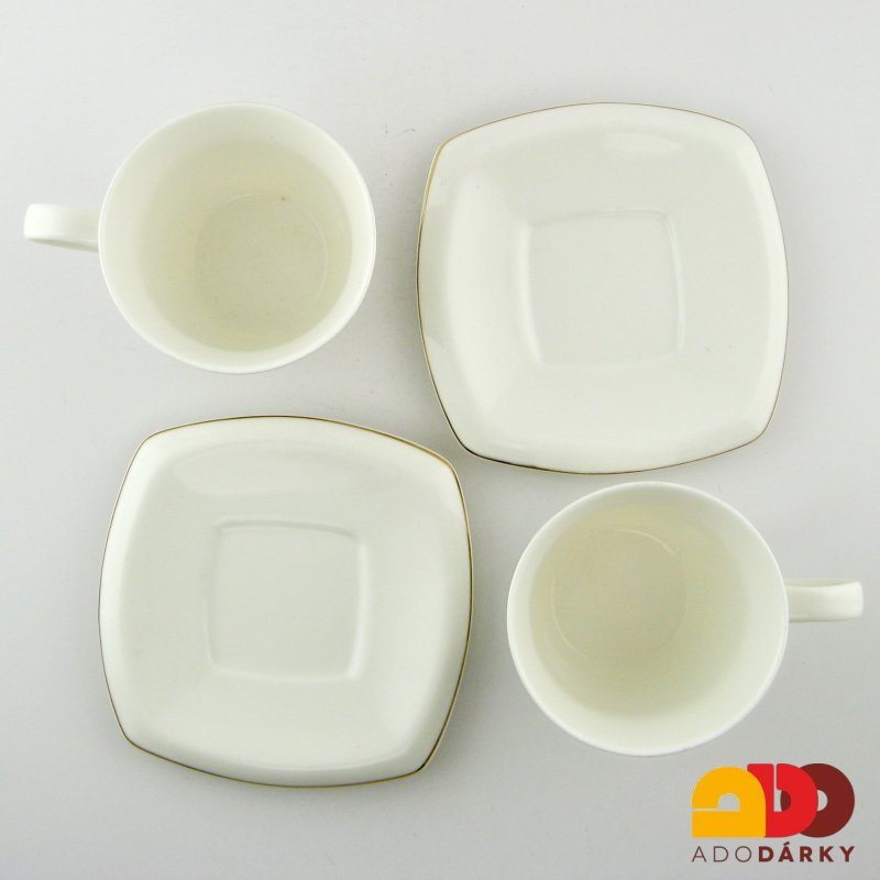 Souprava dvou šálků s podšálky se zlatým okrajem - var. 1