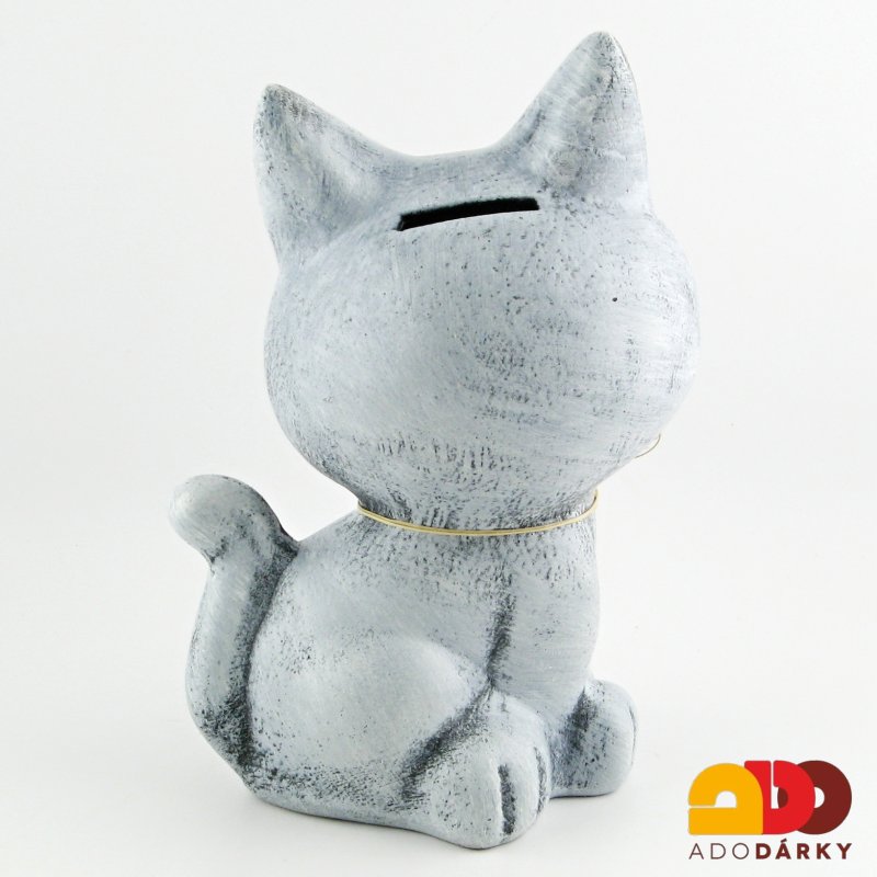Pokladnička kočka šedá střední 27 cm