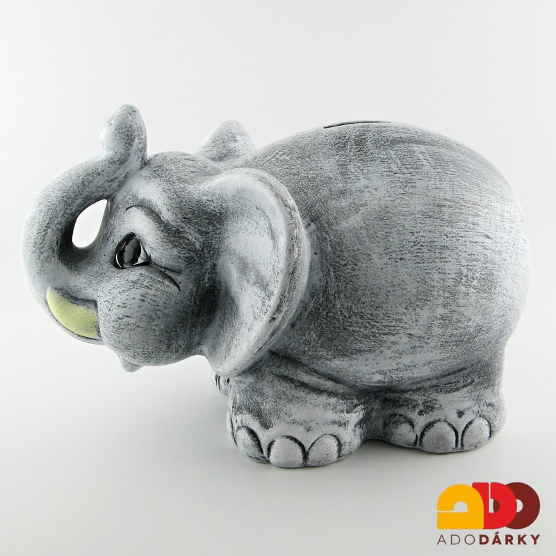 Pokladnička slon s chobotem šedý 35 cm