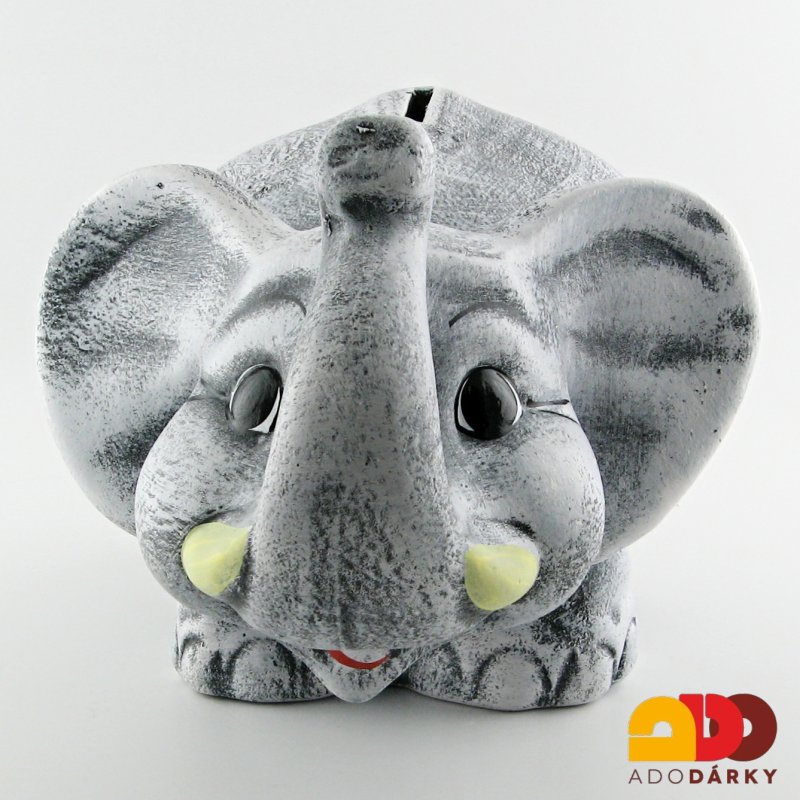 Pokladnička slon s chobotem šedý 30 cm