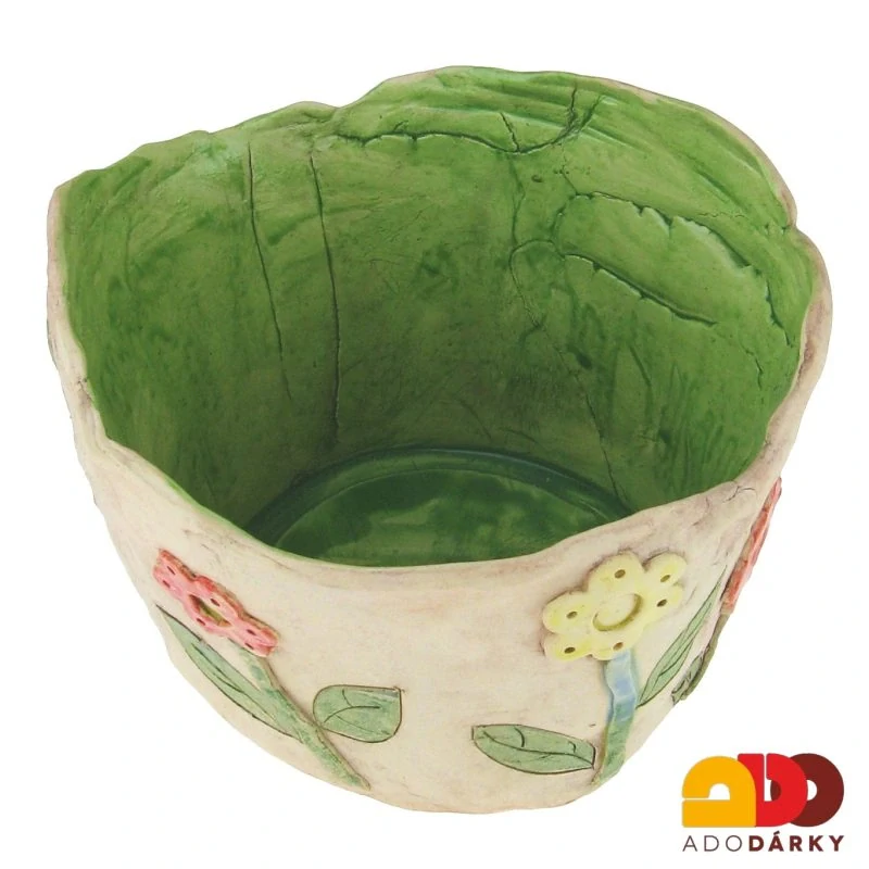 Keramický obal na květináč s kytičkami