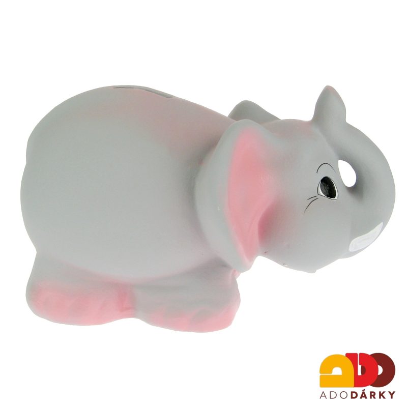 Pokladnička slon s chobotem šedorůžový 30 cm