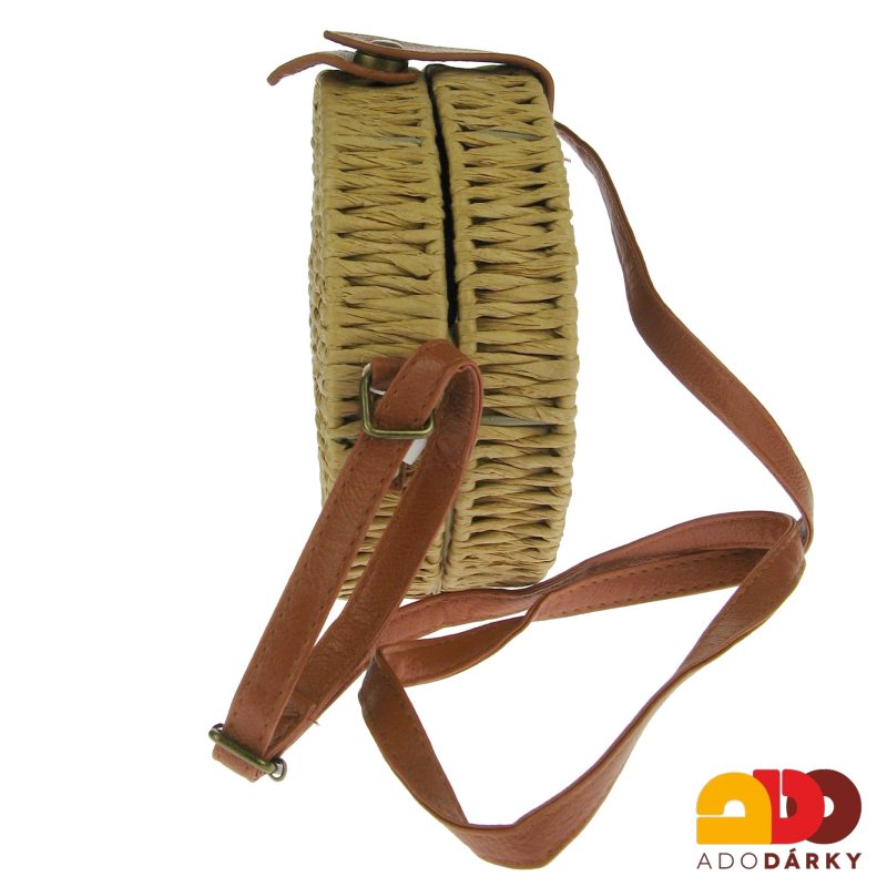 Pletená kulatá kabelka světle hnědá 19 cm