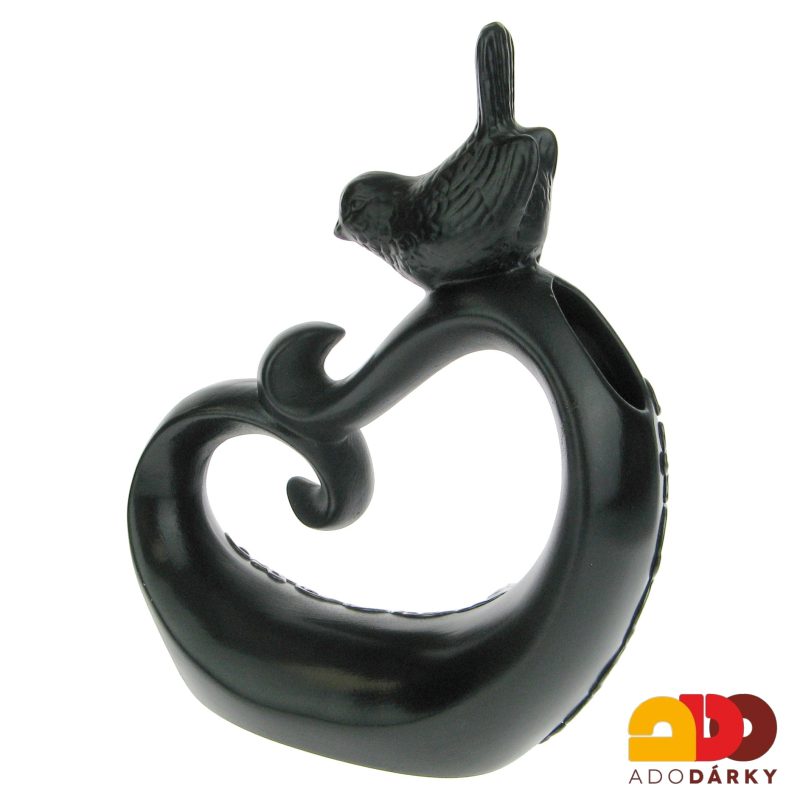 Keramická váza s ptáčkem zdobená ornamenty 24 cm