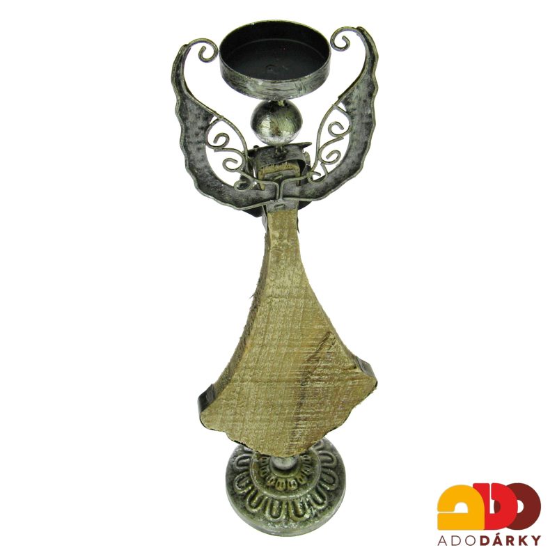 Plechový anděl s holubičkou svícen 39,5 cm