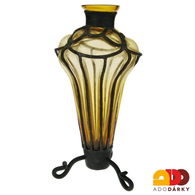 Skleněná váza v kovovém stojanu 31 cm