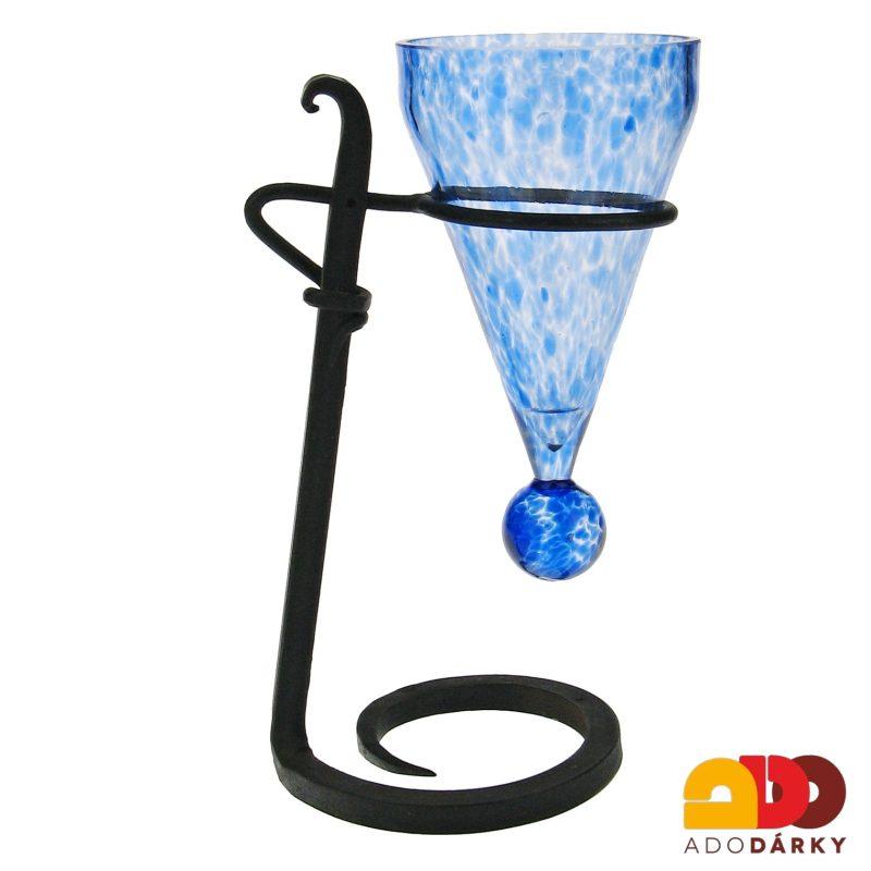 Skleněná číše / váza v kovovém stojánku18 cm