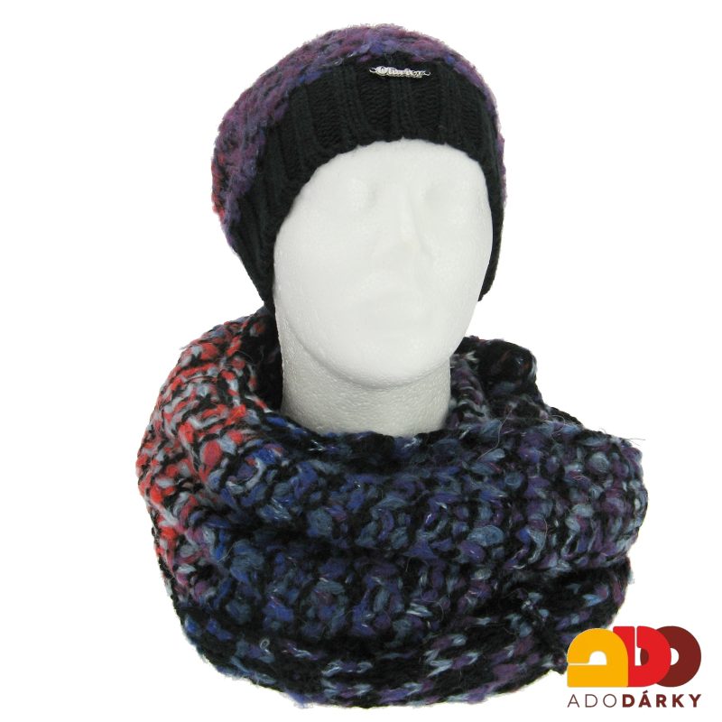 Souprava pleteného tunelu a čepice fialovobarevná