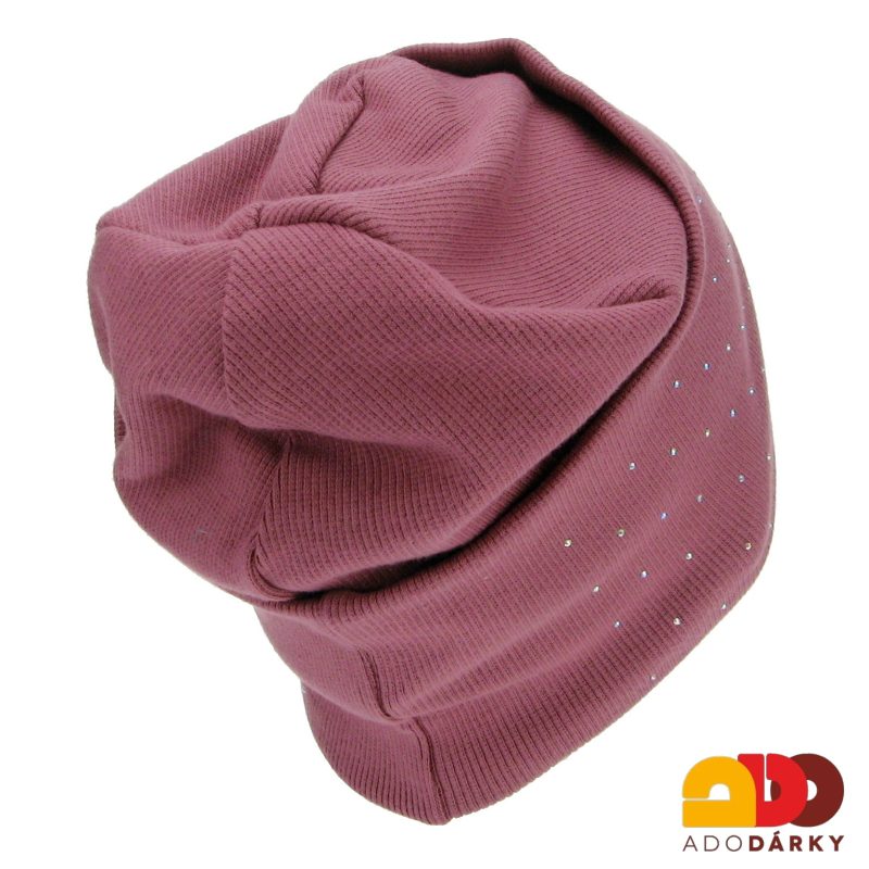 Dámská zimní čepice starorůžová s perličkama