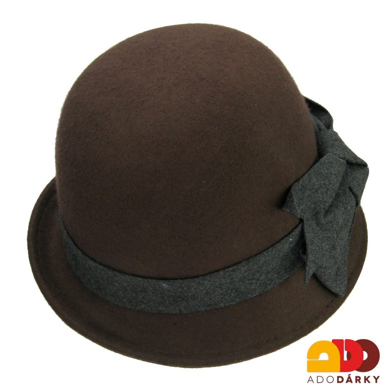 Hnědý plstěný klobouk s dvojitou mašlí