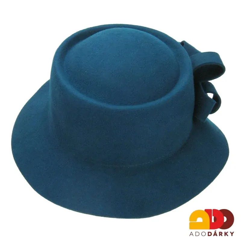 Petrolejový plstěný klobouk s mašlí