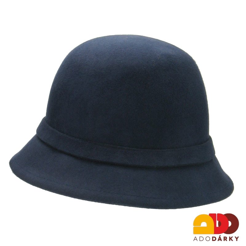 Modrý plstěný klobouk s velkou mašlí