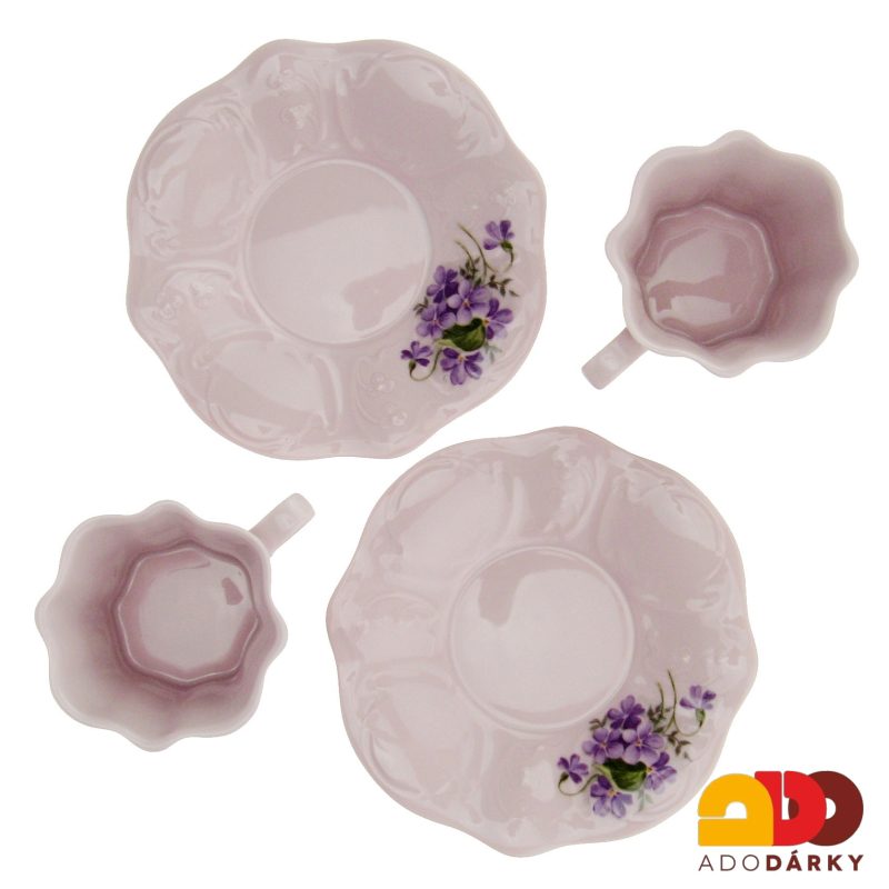 Sada šálků s podšálky růžový porcelán 0,12 l