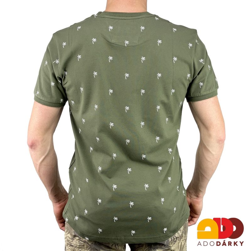 Pánské triko krátký rukáv khaki s palmami