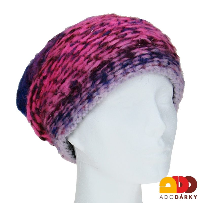 Pletená zimní čepice růžovo modrá melírovaná
