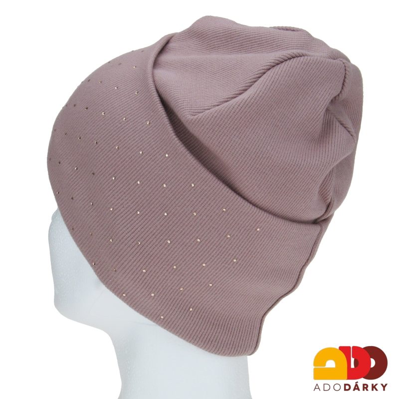 Dámská zimní čepice starorůžová s perličkama