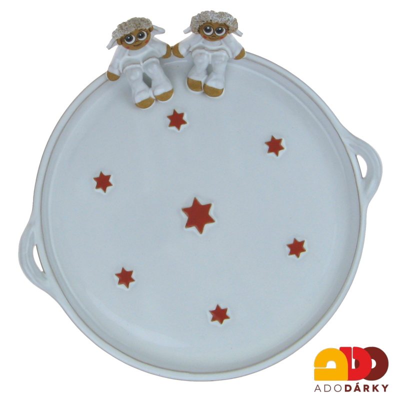 Keramický tác s andílky a červeným dekorem