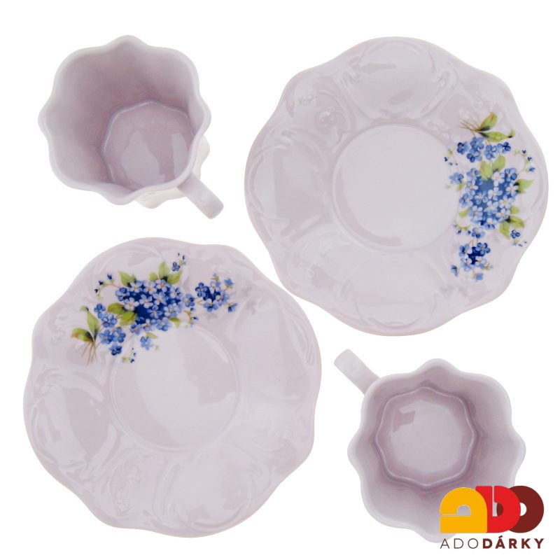 Sada šálků s podšálky růžový porcelán - pomněnky 0,15 l