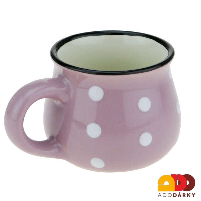 Hrneček moka růžový s bílými puntíky 75 ml