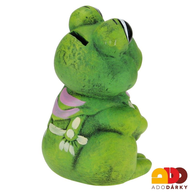 Pokladnička žába s růžovým šátkem 16 cm