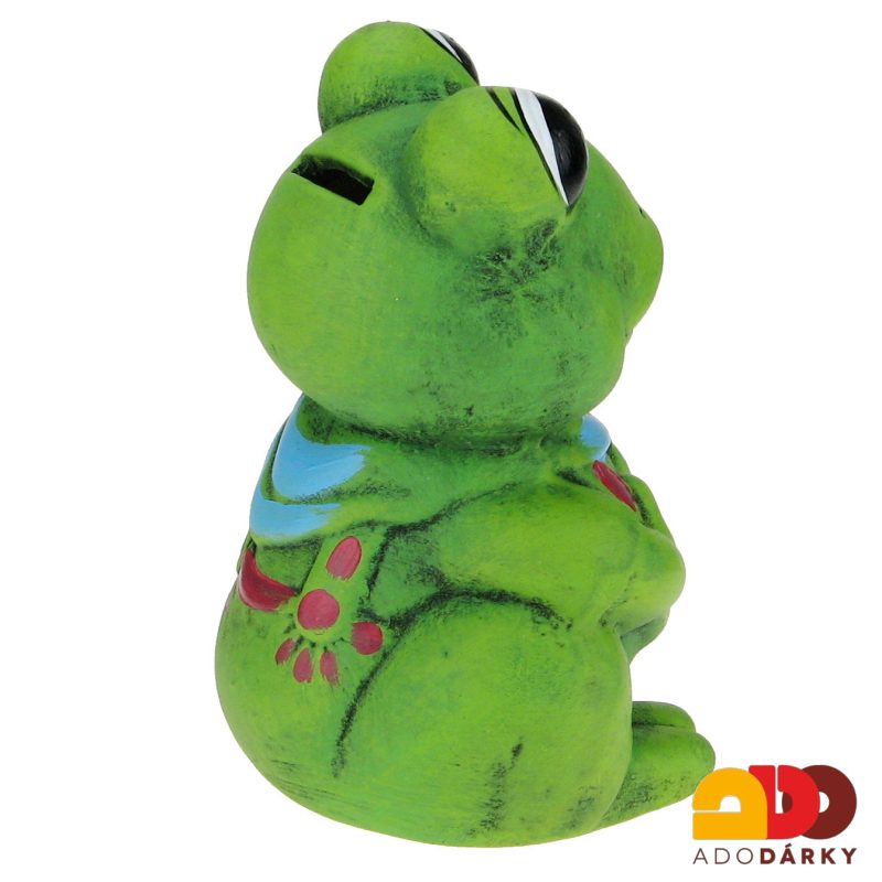Pokladnička žába s modrým šátkem 16 cm