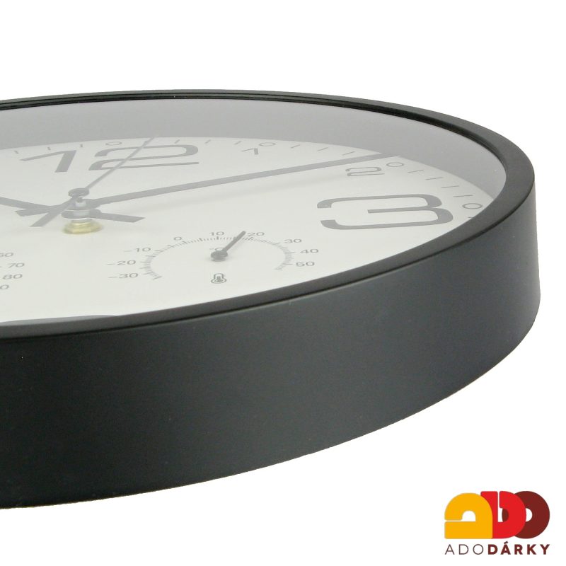 Hodiny černé s teploměrem a vlhkoměrem 30 cm