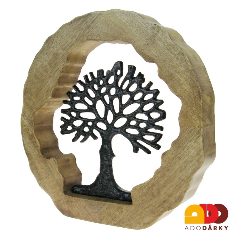 Kovový strom života ve dřevě 30 cm