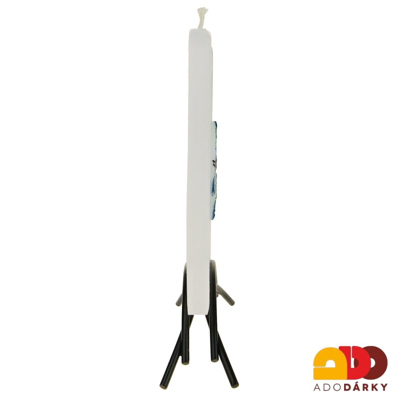 Svíčka 2 knoty vážka fialovo - růžová + kovový stojánek