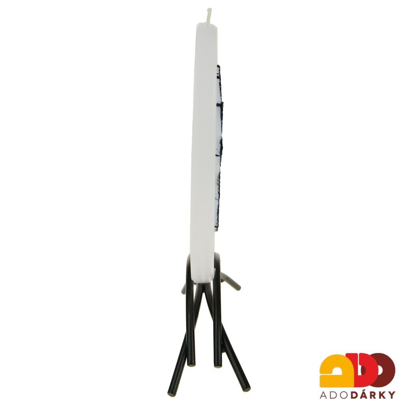 Svíčka 1 knot mandala modrá + kovový stojánek