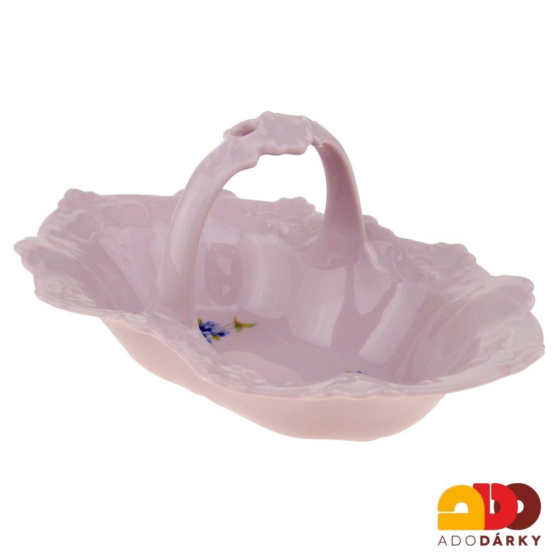 Košík růžový porcelán pomněnky 18,5 cm